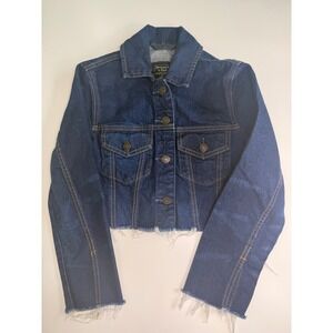 Abercrombie & Fitch Cropped Denim Jacket Dark Wash Raw Hem XS 144J0001